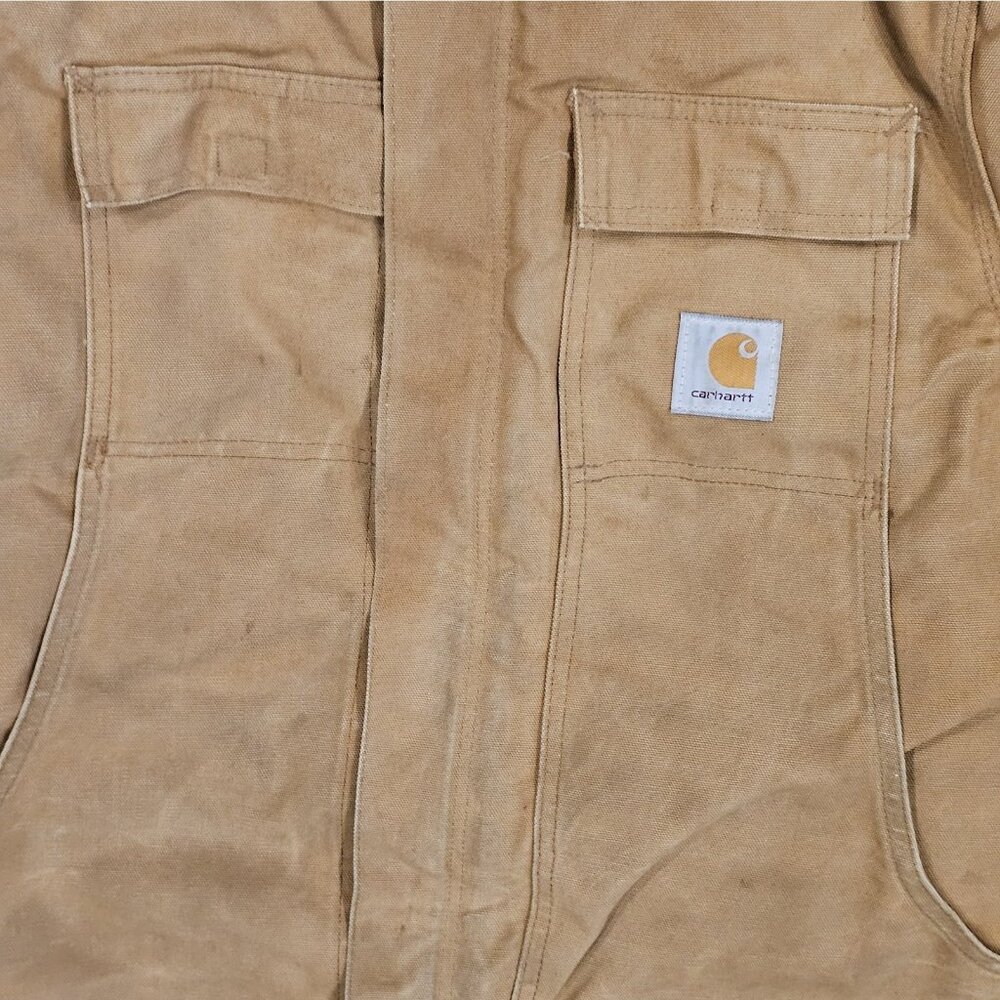 VTG CARHARTT Chore Coat Hooded Tan Canvas CQ196 Sz 42 Tall Large‎ Broke Zipper - Picture 14 of 16